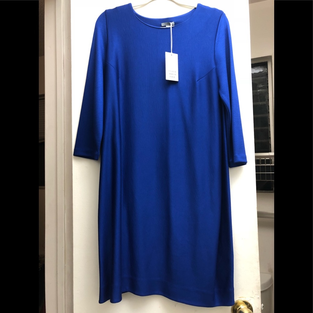 COS Shiny Cobalt Blue A line Dress- Long Sleeve